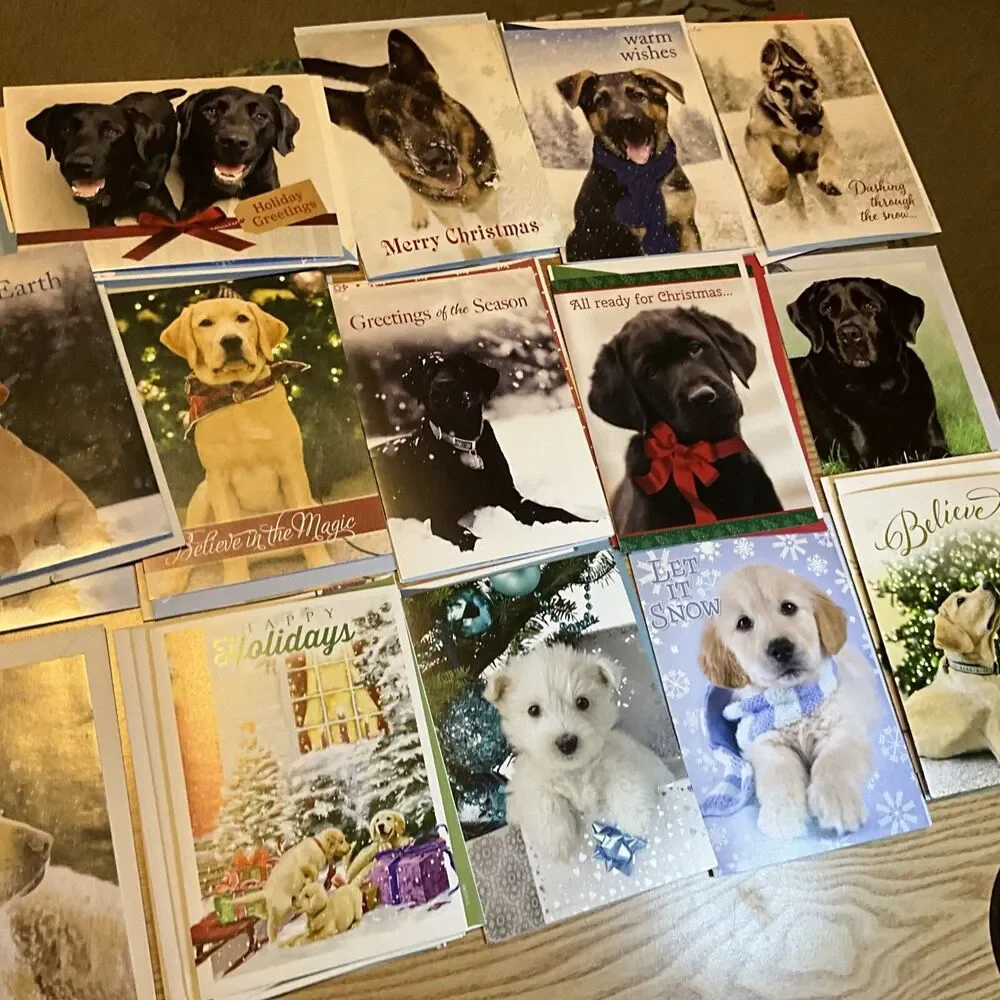 Mixed Brands NEW  Un-Used Christmas Cards DOGS With Envelopes! Lot Of 43 Vintage